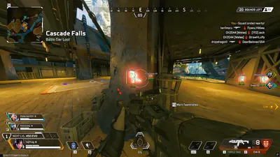 Apex Legends skeleton ESP wallhack showing players through walls with boxes and distances